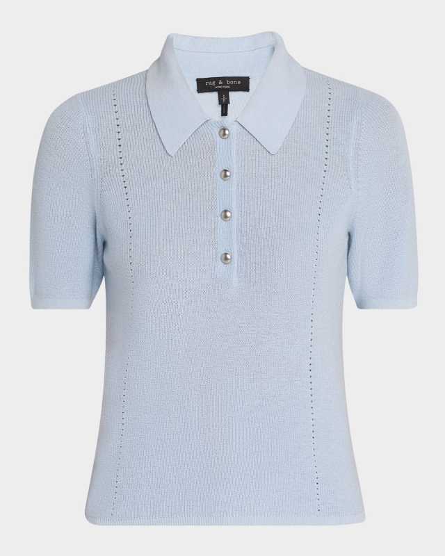Darcey Cotton-Cashmere Short-Sleeve Polo Sweater